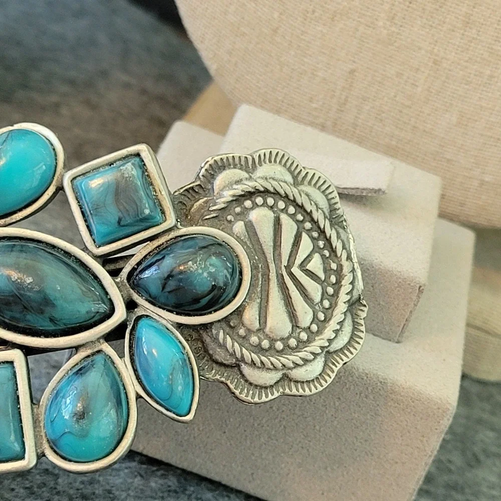 Made in France Turquoise Color Cabochon Concho Hair Clip 3.5in